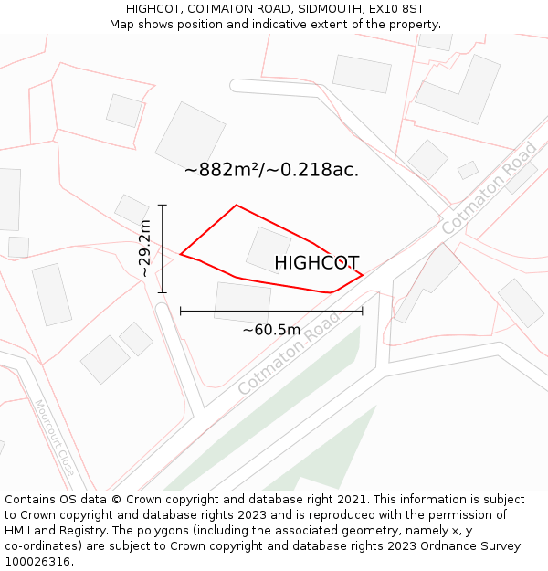 HIGHCOT, COTMATON ROAD, SIDMOUTH, EX10 8ST: Plot and title map
