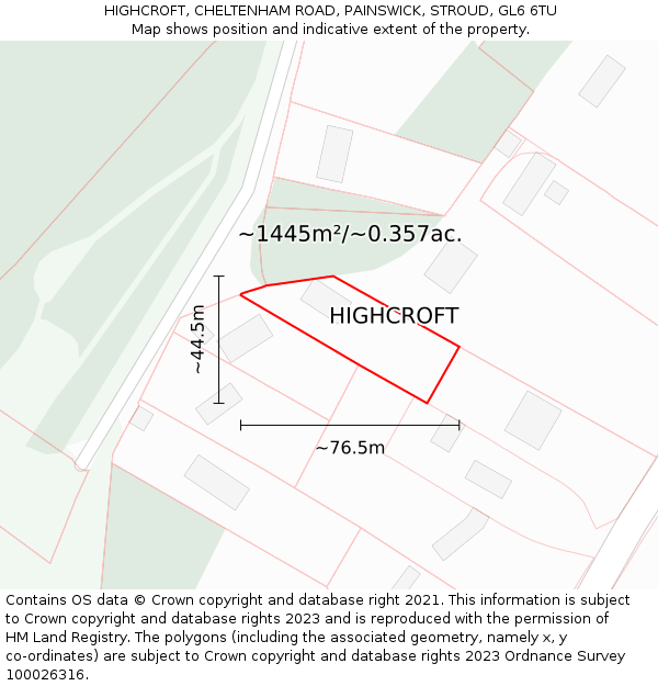 HIGHCROFT, CHELTENHAM ROAD, PAINSWICK, STROUD, GL6 6TU: Plot and title map