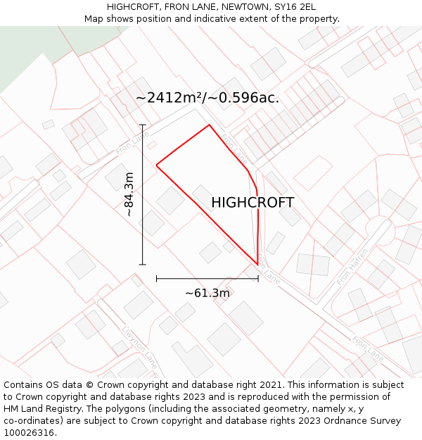 HIGHCROFT, FRON LANE, NEWTOWN, SY16 2EL: Plot and title map