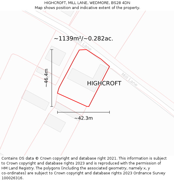 HIGHCROFT, MILL LANE, WEDMORE, BS28 4DN: Plot and title map