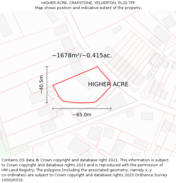 HIGHER ACRE, CRAPSTONE, YELVERTON, PL20 7PF: Plot and title map