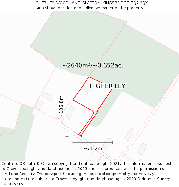 HIGHER LEY, WOOD LANE, SLAPTON, KINGSBRIDGE, TQ7 2QX: Plot and title map