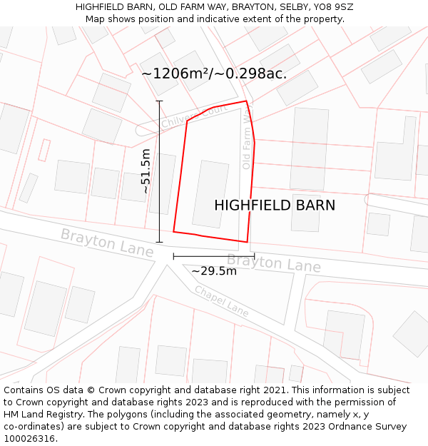 HIGHFIELD BARN, OLD FARM WAY, BRAYTON, SELBY, YO8 9SZ: Plot and title map
