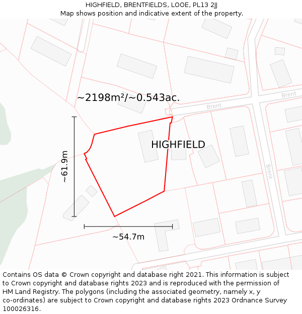 HIGHFIELD, BRENTFIELDS, LOOE, PL13 2JJ: Plot and title map