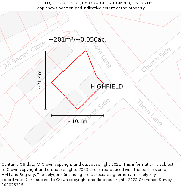 HIGHFIELD, CHURCH SIDE, BARROW-UPON-HUMBER, DN19 7HY: Plot and title map