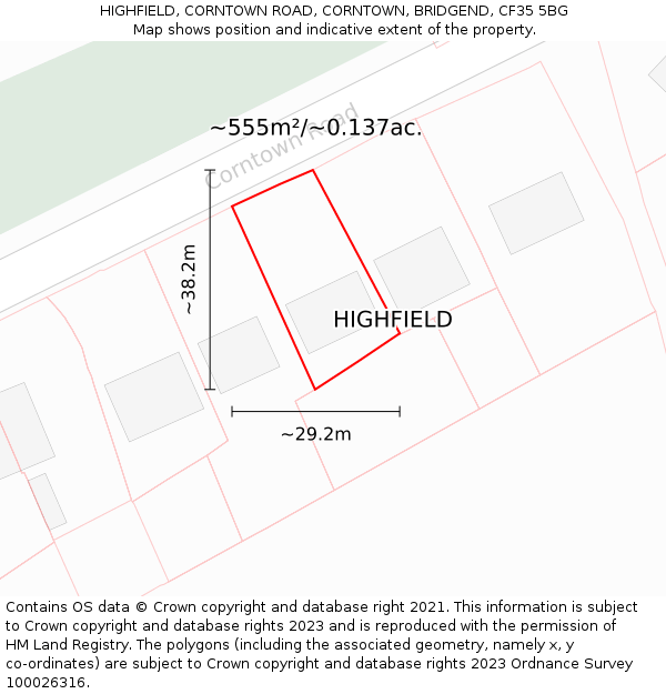 HIGHFIELD, CORNTOWN ROAD, CORNTOWN, BRIDGEND, CF35 5BG: Plot and title map