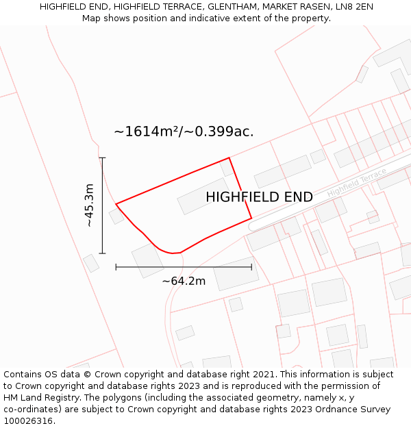 HIGHFIELD END, HIGHFIELD TERRACE, GLENTHAM, MARKET RASEN, LN8 2EN: Plot and title map