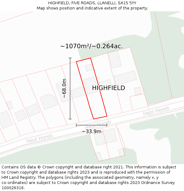 HIGHFIELD, FIVE ROADS, LLANELLI, SA15 5YY: Plot and title map