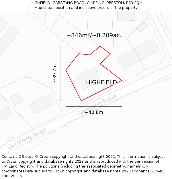 HIGHFIELD, GARSTANG ROAD, CHIPPING, PRESTON, PR3 2QH: Plot and title map