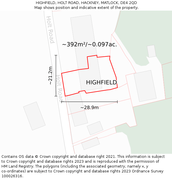 HIGHFIELD, HOLT ROAD, HACKNEY, MATLOCK, DE4 2QD: Plot and title map