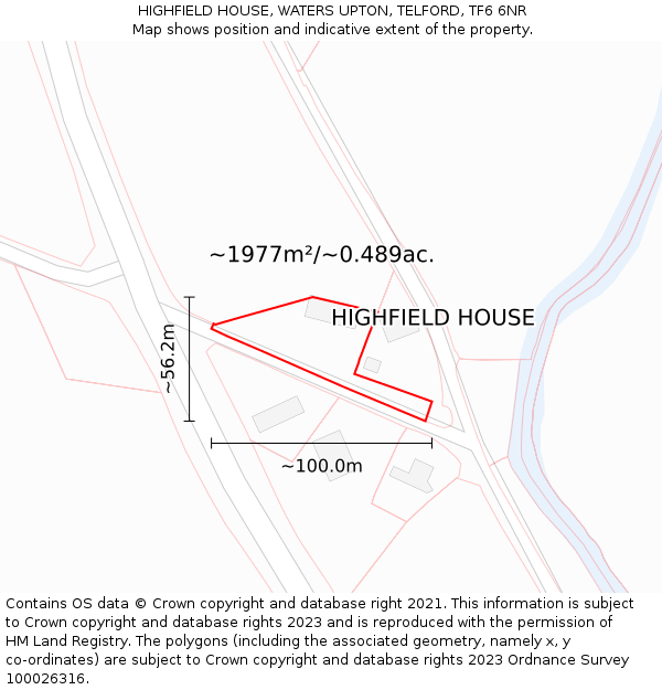 HIGHFIELD HOUSE, WATERS UPTON, TELFORD, TF6 6NR: Plot and title map