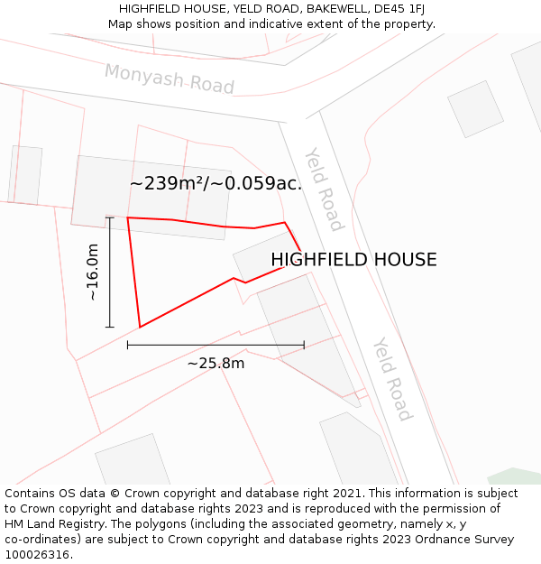 HIGHFIELD HOUSE, YELD ROAD, BAKEWELL, DE45 1FJ: Plot and title map