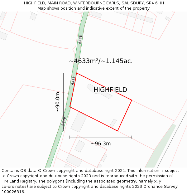 HIGHFIELD, MAIN ROAD, WINTERBOURNE EARLS, SALISBURY, SP4 6HH: Plot and title map