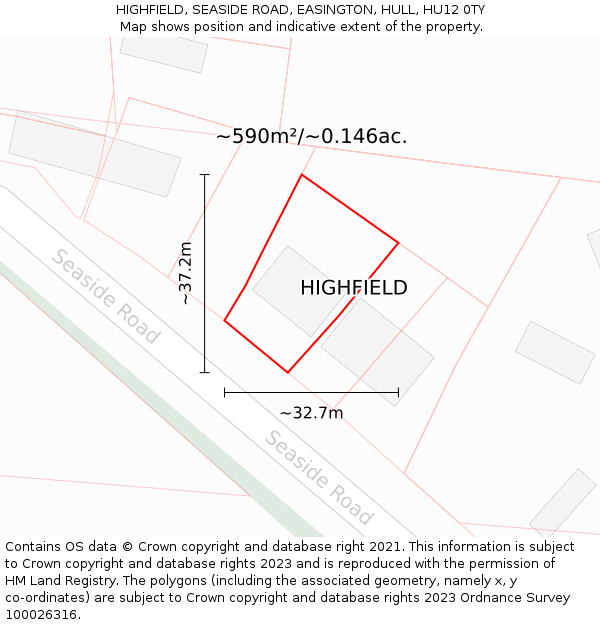 HIGHFIELD, SEASIDE ROAD, EASINGTON, HULL, HU12 0TY: Plot and title map