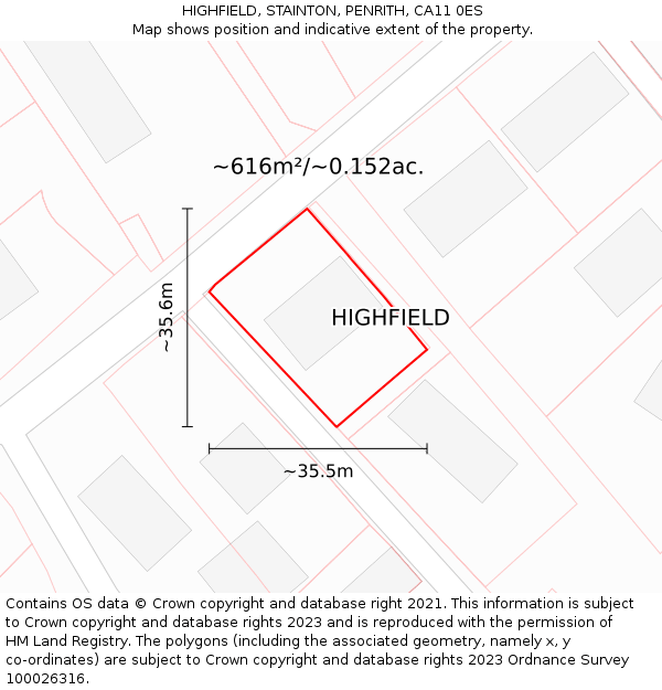 HIGHFIELD, STAINTON, PENRITH, CA11 0ES: Plot and title map