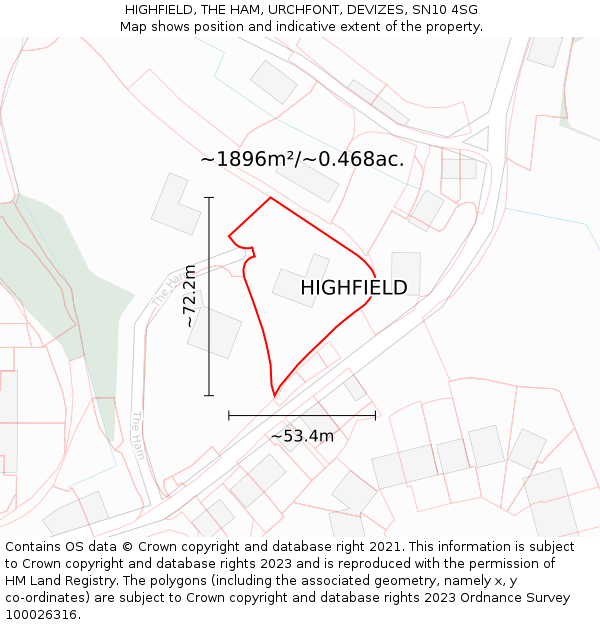 HIGHFIELD, THE HAM, URCHFONT, DEVIZES, SN10 4SG: Plot and title map