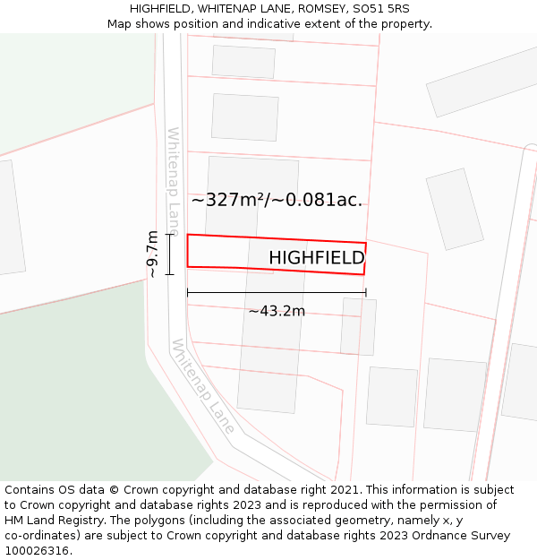 HIGHFIELD, WHITENAP LANE, ROMSEY, SO51 5RS: Plot and title map