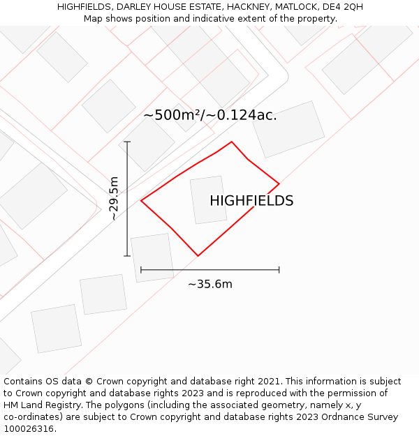 HIGHFIELDS, DARLEY HOUSE ESTATE, HACKNEY, MATLOCK, DE4 2QH: Plot and title map