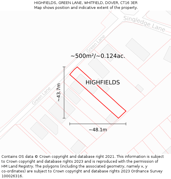 HIGHFIELDS, GREEN LANE, WHITFIELD, DOVER, CT16 3ER: Plot and title map