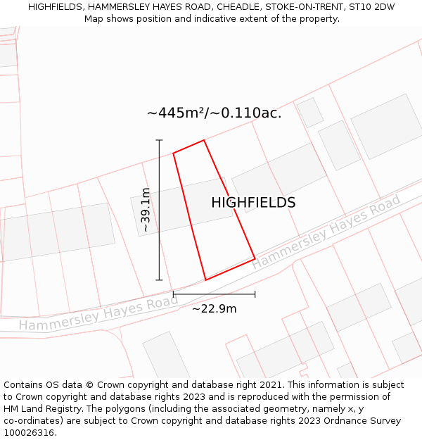 HIGHFIELDS, HAMMERSLEY HAYES ROAD, CHEADLE, STOKE-ON-TRENT, ST10 2DW: Plot and title map