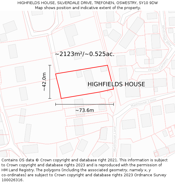 HIGHFIELDS HOUSE, SILVERDALE DRIVE, TREFONEN, OSWESTRY, SY10 9DW: Plot and title map