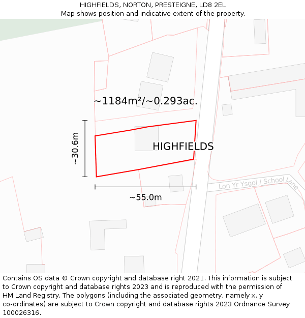 HIGHFIELDS, NORTON, PRESTEIGNE, LD8 2EL: Plot and title map