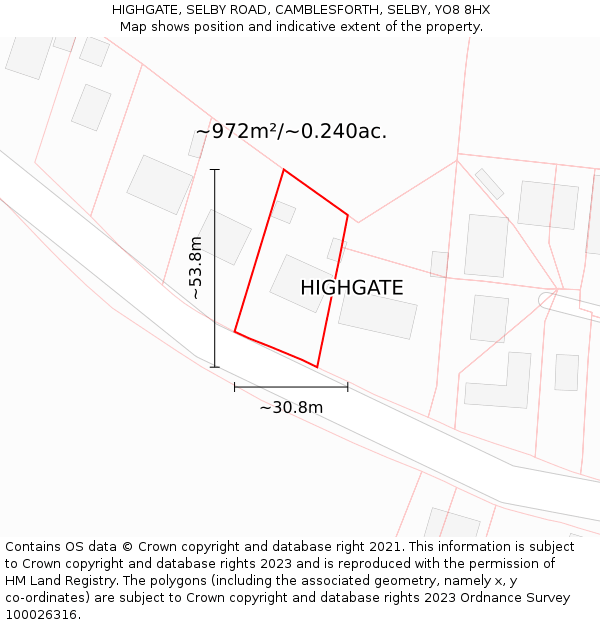 HIGHGATE, SELBY ROAD, CAMBLESFORTH, SELBY, YO8 8HX: Plot and title map