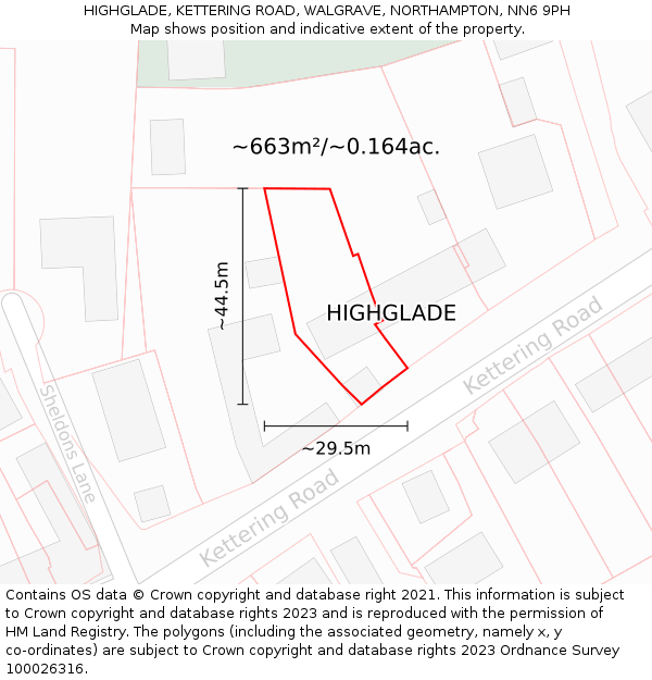 HIGHGLADE, KETTERING ROAD, WALGRAVE, NORTHAMPTON, NN6 9PH: Plot and title map