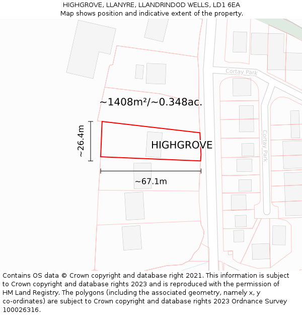 HIGHGROVE, LLANYRE, LLANDRINDOD WELLS, LD1 6EA: Plot and title map