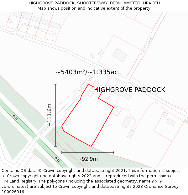 HIGHGROVE PADDOCK, SHOOTERSWAY, BERKHAMSTED, HP4 3TU: Plot and title map