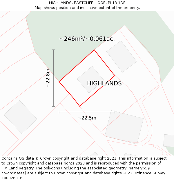HIGHLANDS, EASTCLIFF, LOOE, PL13 1DE: Plot and title map