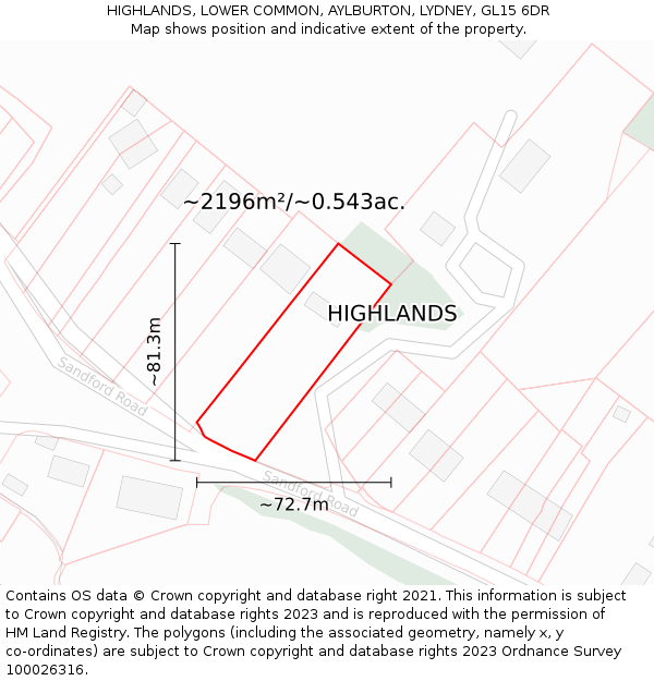 HIGHLANDS, LOWER COMMON, AYLBURTON, LYDNEY, GL15 6DR: Plot and title map