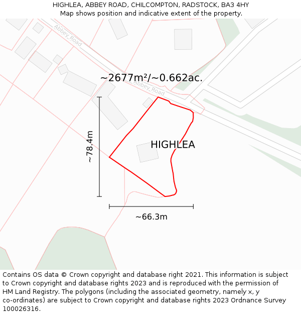 HIGHLEA, ABBEY ROAD, CHILCOMPTON, RADSTOCK, BA3 4HY: Plot and title map