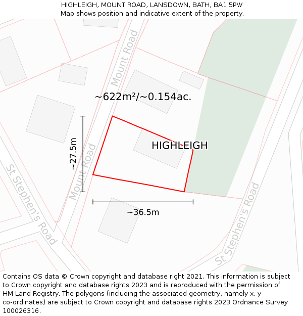 HIGHLEIGH, MOUNT ROAD, LANSDOWN, BATH, BA1 5PW: Plot and title map