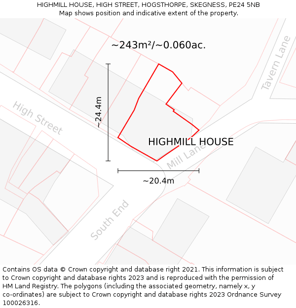HIGHMILL HOUSE, HIGH STREET, HOGSTHORPE, SKEGNESS, PE24 5NB: Plot and title map