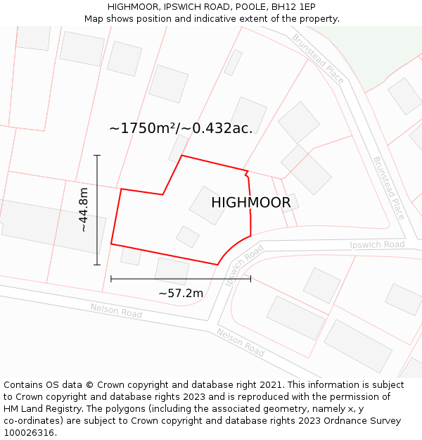 HIGHMOOR, IPSWICH ROAD, POOLE, BH12 1EP: Plot and title map