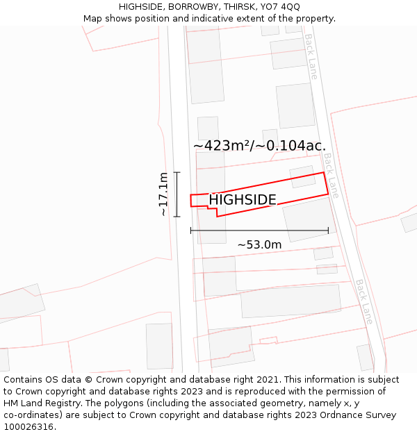 HIGHSIDE, BORROWBY, THIRSK, YO7 4QQ: Plot and title map