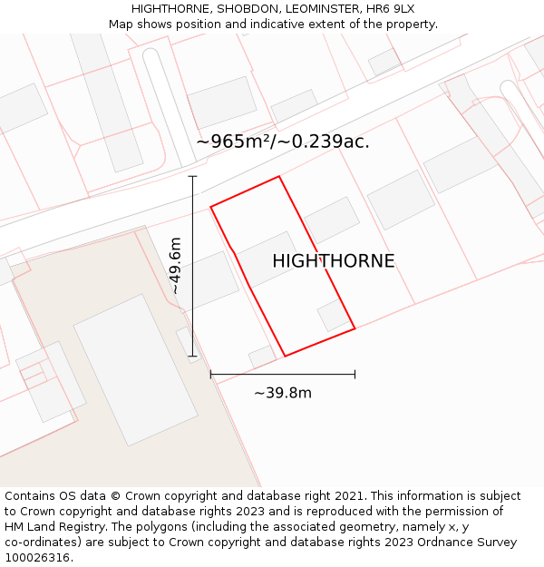 HIGHTHORNE, SHOBDON, LEOMINSTER, HR6 9LX: Plot and title map