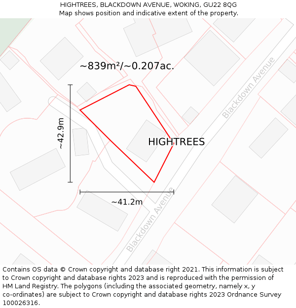 HIGHTREES, BLACKDOWN AVENUE, WOKING, GU22 8QG: Plot and title map