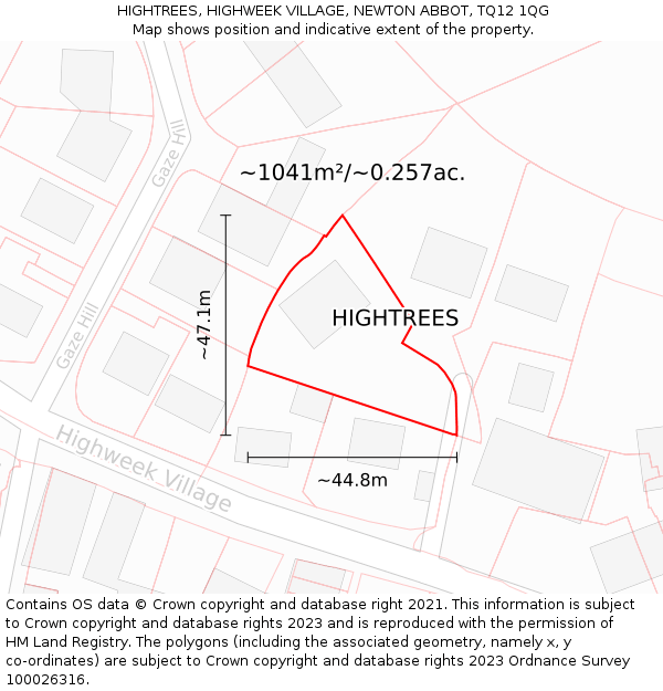 HIGHTREES, HIGHWEEK VILLAGE, NEWTON ABBOT, TQ12 1QG: Plot and title map