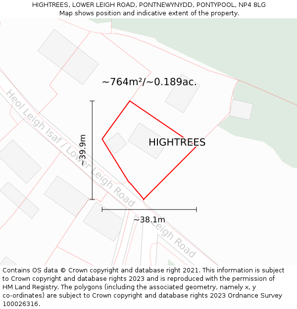 HIGHTREES, LOWER LEIGH ROAD, PONTNEWYNYDD, PONTYPOOL, NP4 8LG: Plot and title map