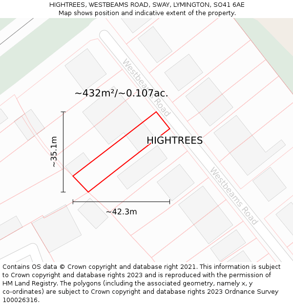 HIGHTREES, WESTBEAMS ROAD, SWAY, LYMINGTON, SO41 6AE: Plot and title map