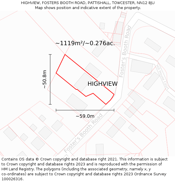 HIGHVIEW, FOSTERS BOOTH ROAD, PATTISHALL, TOWCESTER, NN12 8JU: Plot and title map