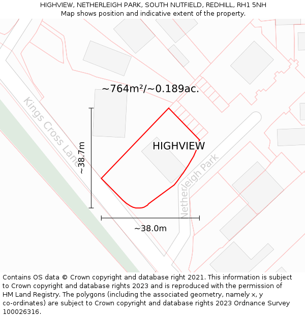 HIGHVIEW, NETHERLEIGH PARK, SOUTH NUTFIELD, REDHILL, RH1 5NH: Plot and title map