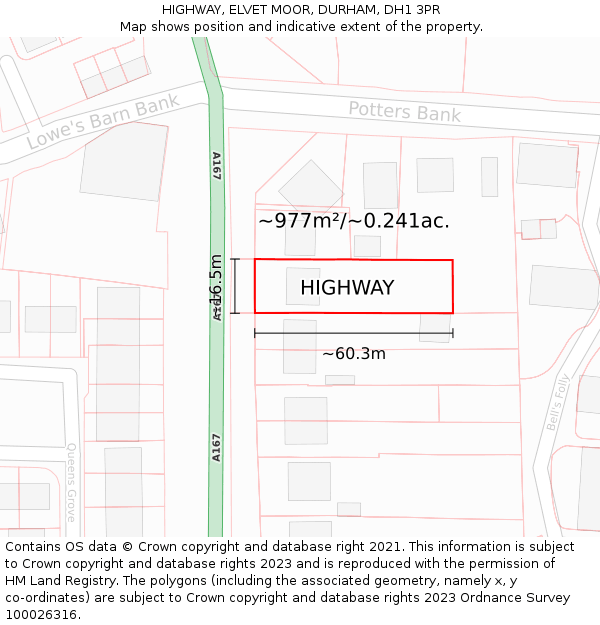 HIGHWAY, ELVET MOOR, DURHAM, DH1 3PR: Plot and title map