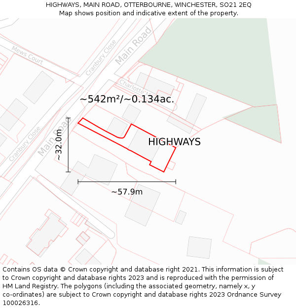 HIGHWAYS, MAIN ROAD, OTTERBOURNE, WINCHESTER, SO21 2EQ: Plot and title map