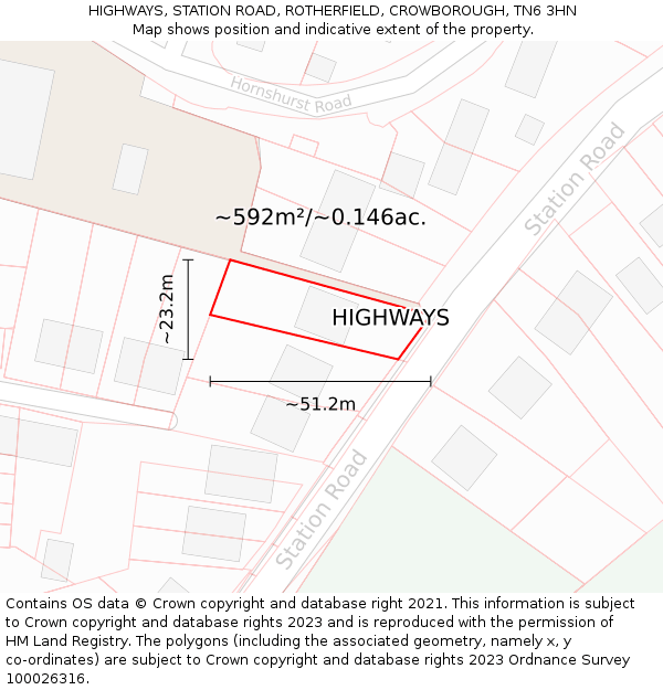 HIGHWAYS, STATION ROAD, ROTHERFIELD, CROWBOROUGH, TN6 3HN: Plot and title map