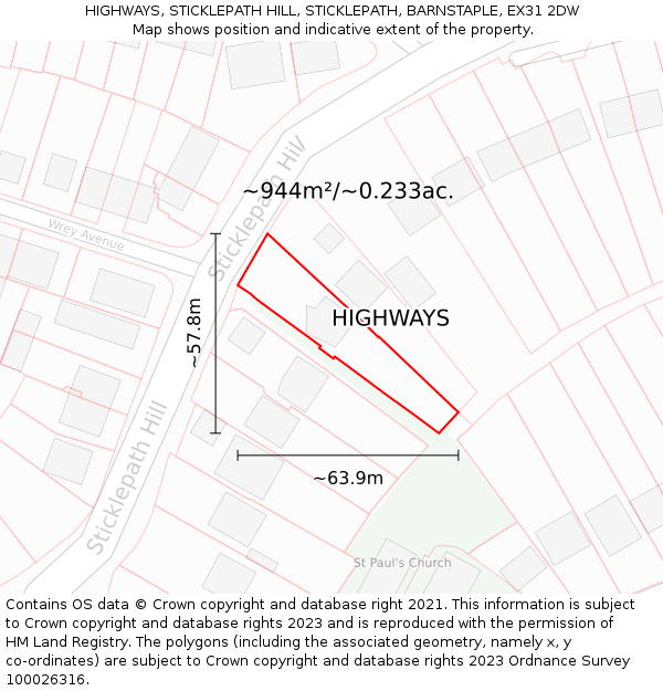 HIGHWAYS, STICKLEPATH HILL, STICKLEPATH, BARNSTAPLE, EX31 2DW: Plot and title map