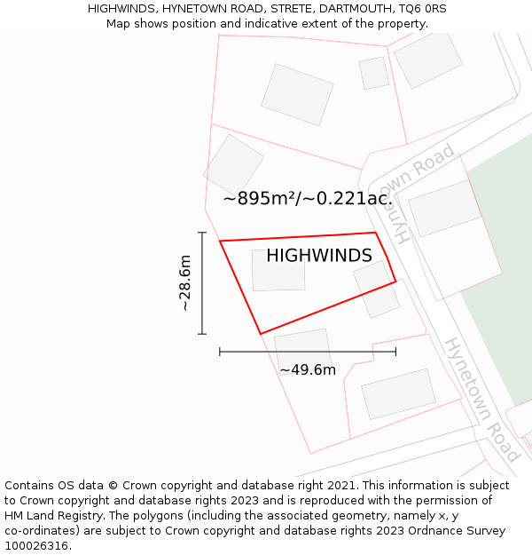 HIGHWINDS, HYNETOWN ROAD, STRETE, DARTMOUTH, TQ6 0RS: Plot and title map