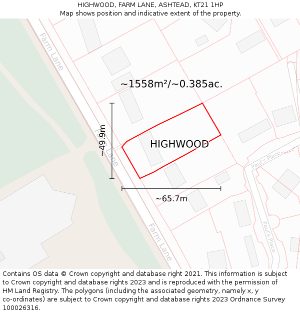HIGHWOOD, FARM LANE, ASHTEAD, KT21 1HP: Plot and title map